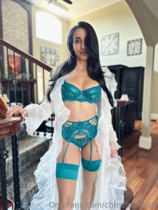 Christina Khalil Sexy Teal Lingerie Stockings Onlyfans Set Leaked 20397