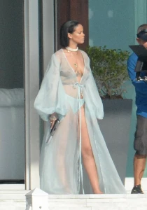 Rihanna Bikini Sheer Robe Nip Slip Photos Leaked 93663