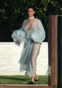 Rihanna Bikini Sheer Robe Nip Slip Photos Leaked 93669