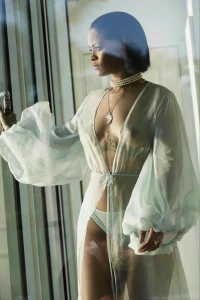 Rihanna Bikini Sheer Robe Nip Slip Photos Leaked 93674