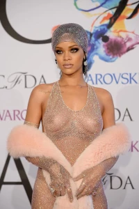 Rihanna Nude Sheer Sequin Dress Nip Slip Leaked 95508